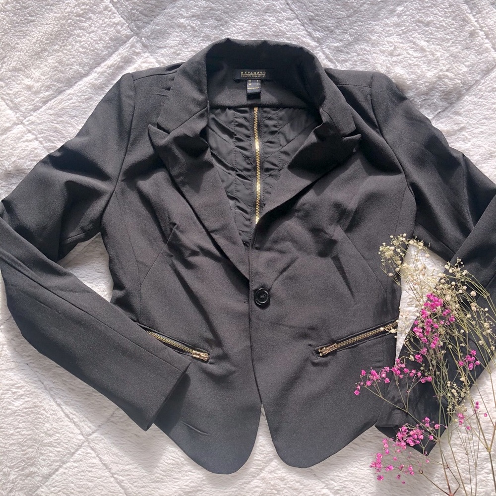 Cropped Black Blazer with Mesh Back